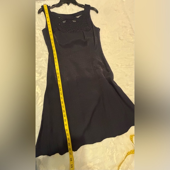 Tahari ASL Blue Mini Dress with Intricate Neckline - Picture 8 of 8